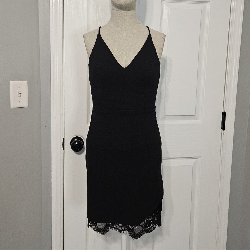 City Studio Black Mini Dress with Lace Trim